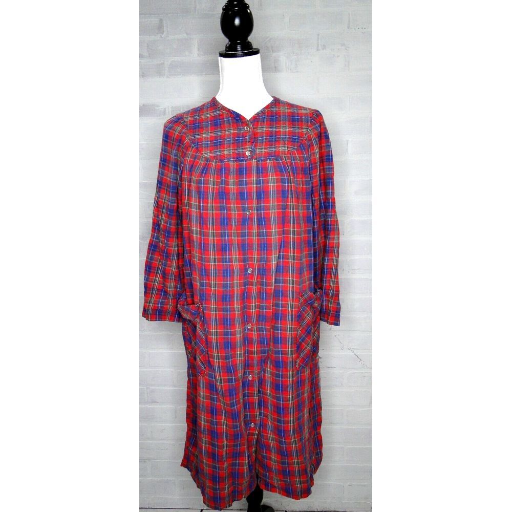 Vintage Leisure Life Red Plaid Dressing Gown Robe Women's